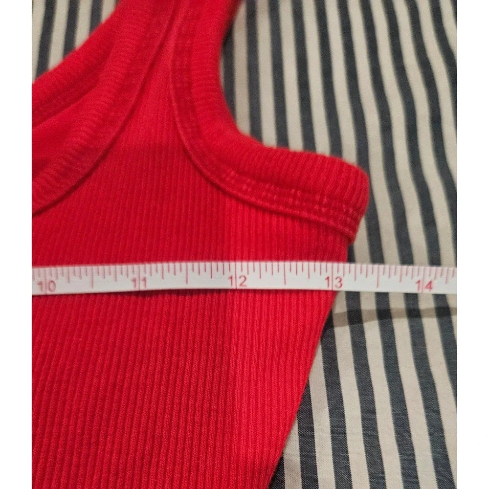 SKIMS Ribbed Onesie Women S Poppy Red Excellent Scoop Neck Sleeveless Bodysuit - Picture 8 of 9